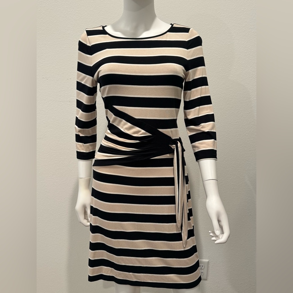 White House Black Market Black and Cream Striped Dress Size 6